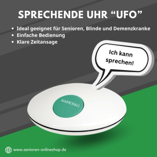 Deutsch Sprechende Uhr 1001w im UFO-Design mit Stündlicher Zeitansage – Einfache Bedienung für Senioren und Sehbehinderte